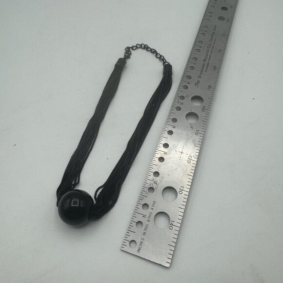 Black Multi Strand Chain Necklace Large Round Pendant - Picture 3 of 5